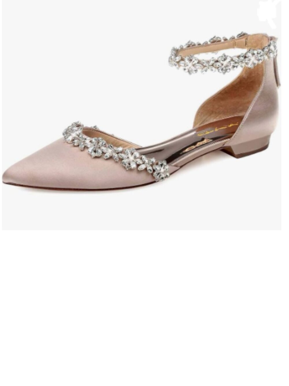 XYD Nude Pointed Toe D'Orsay Wedding Flat Sandals Rhinestones Ankle Strap Shoes